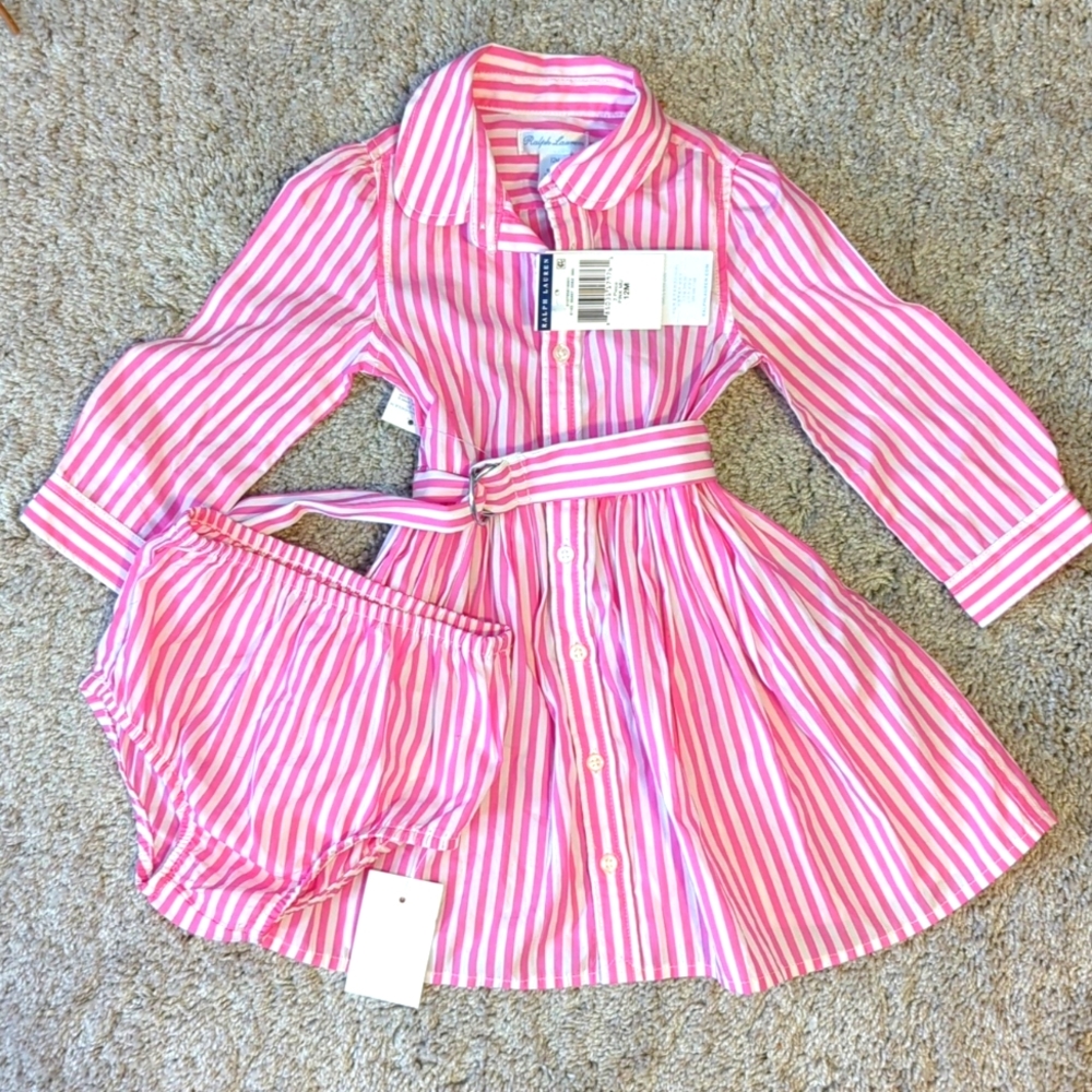 12m Ralph Lauren Pink Pinstripe Belted Dress